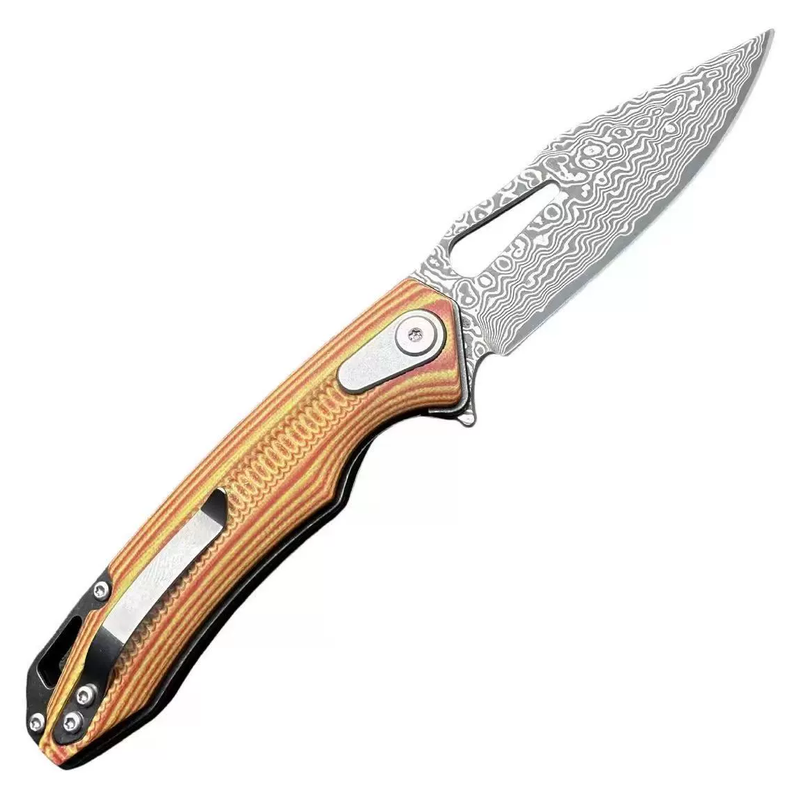Outdoor EDC Folding Pocket Knife - VG10 Damascus Blade, Wood-Tone G10 Handle - Style 4104 Outdoor EDC Folding Pocket Knife - VG10 Damascus Blade, Wood-Tone G10 Handle - Style 4104