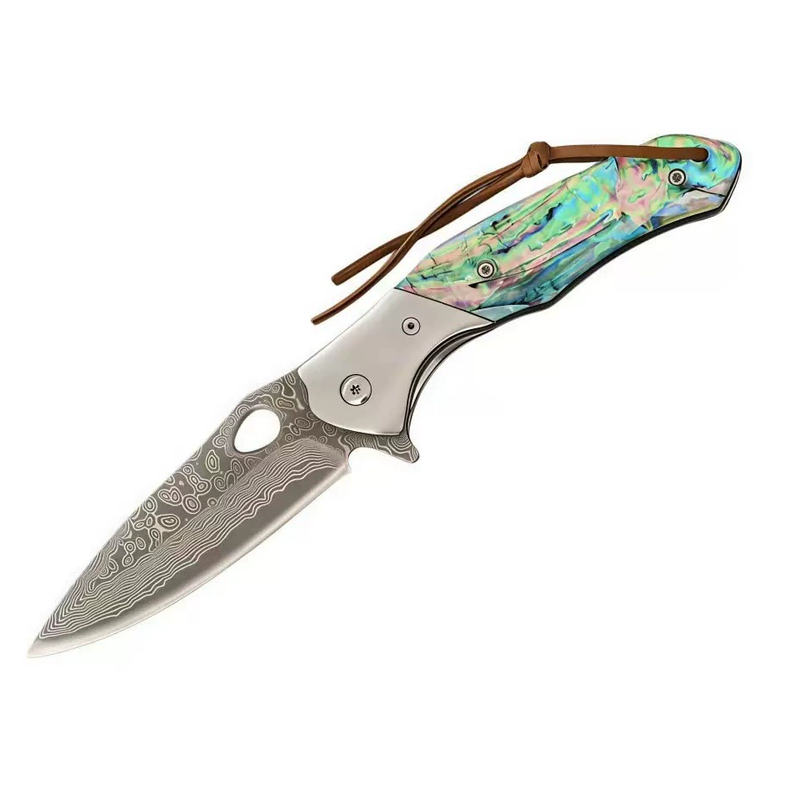 Outdoor EDC Pocket Knife - VG10 Damascus Blade, Green Mosaic G10 Handle - Style 1463 Outdoor EDC Pocket Knife - VG10 Damascus Blade, Green Mosaic G10 Handle - Style 1463
