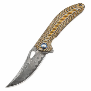 Outdoor EDC Pocket Knife - VG10 Damascus Blade, Gold Textured G10 Handle - Style 2683