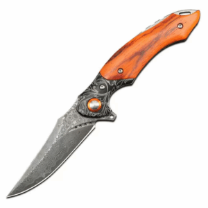 Camping Pocket Folding Knife - Orange Handle Compact Utility Tool - Style 0432
