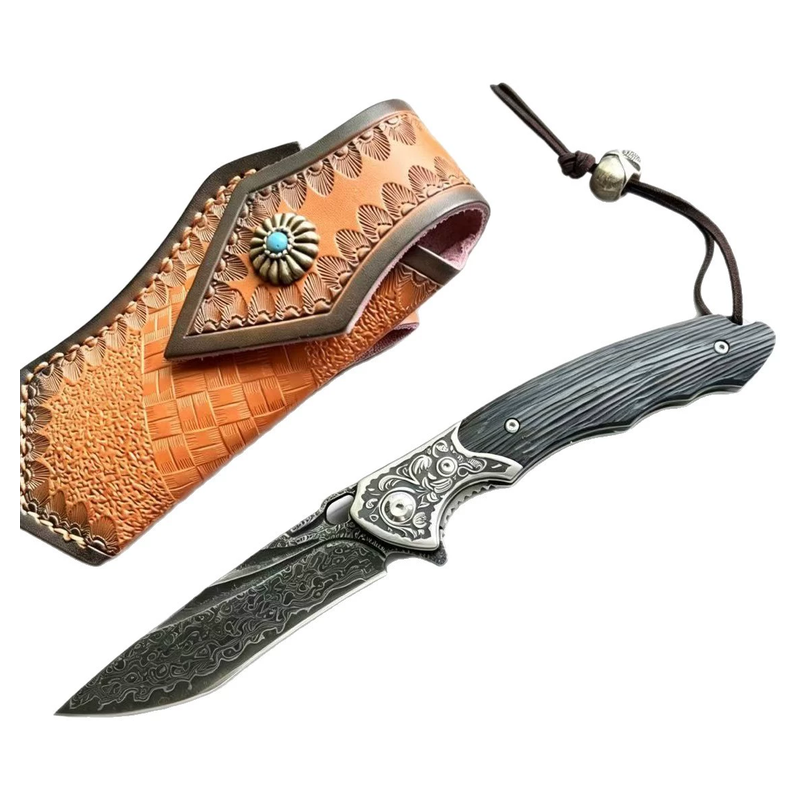 Outdoor Camping Folding Pocket Knife - Ebony Handle Stonewashed Utility Tool - Style 6224 Outdoor Camping Folding Pocket Knife - Ebony Handle Stonewashed Utility Tool - Style 6224