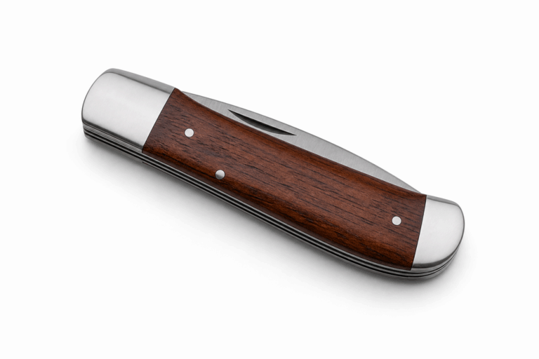 Wood handle closed pocket knife
