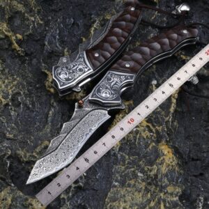 Engraved Wood Handle Outdoor EDC Folding Knife