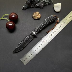 Black Textured Handle Outdoor EDC Folding Knife