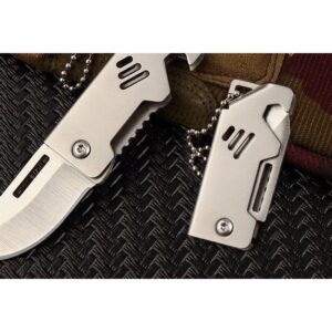 Silver Mini Folding Utility Knife with Keychain