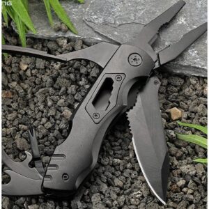 Black Multi-Tool Folding Utility Knife Pliers