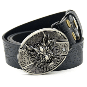 Belt Buckle Pocket Knife-Dragon Head Knife Buckle Embossed Black