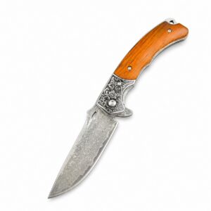 Wood Shadow Damascus Folding Knife