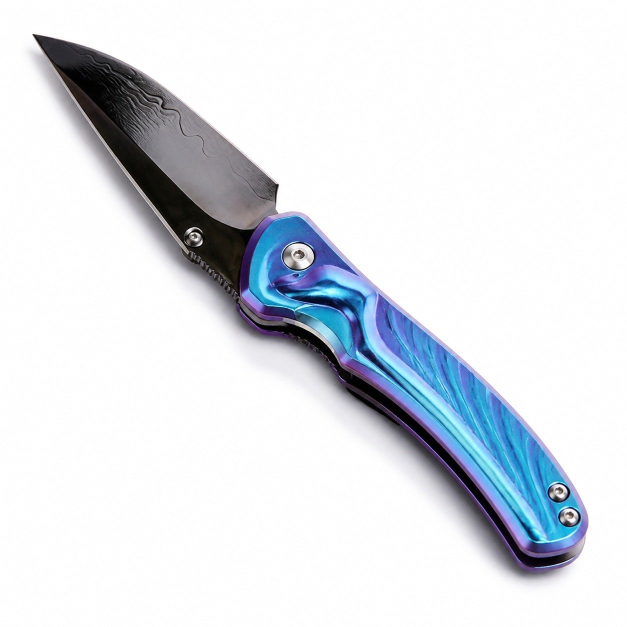 48296-main-white-clean.jpg Crispy Shah Damascene Titanium Shaft SF Folding Knife