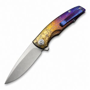 Yuji Evolver M390 Lightning-Pattern Titanium Handle Folding Knife