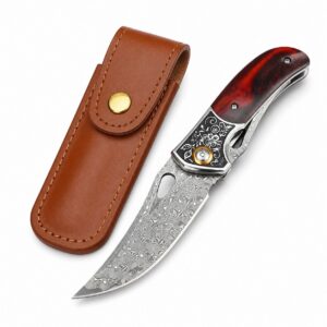 Sabertooth Tiger Damascus Folding Knife