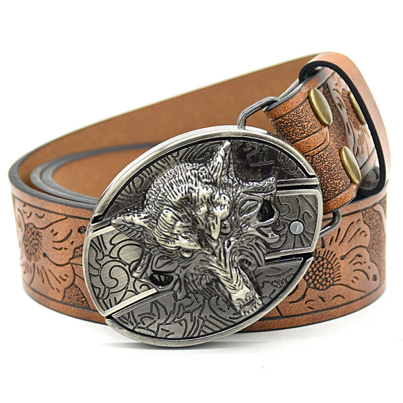 baa1cbb797d67e99da603a85bd30cc5.png Belt Buckle Knife-Wolf Head Buckle Embossed Brown