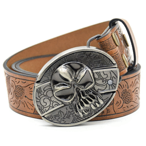 Belt Buckle Knife-Skull Buckle Embossed Brown
